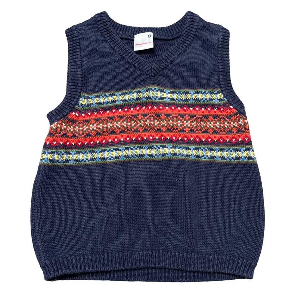 Hanna Andersson Boys Fair Isle Sweater Vest Cotton Toddler Size 3T